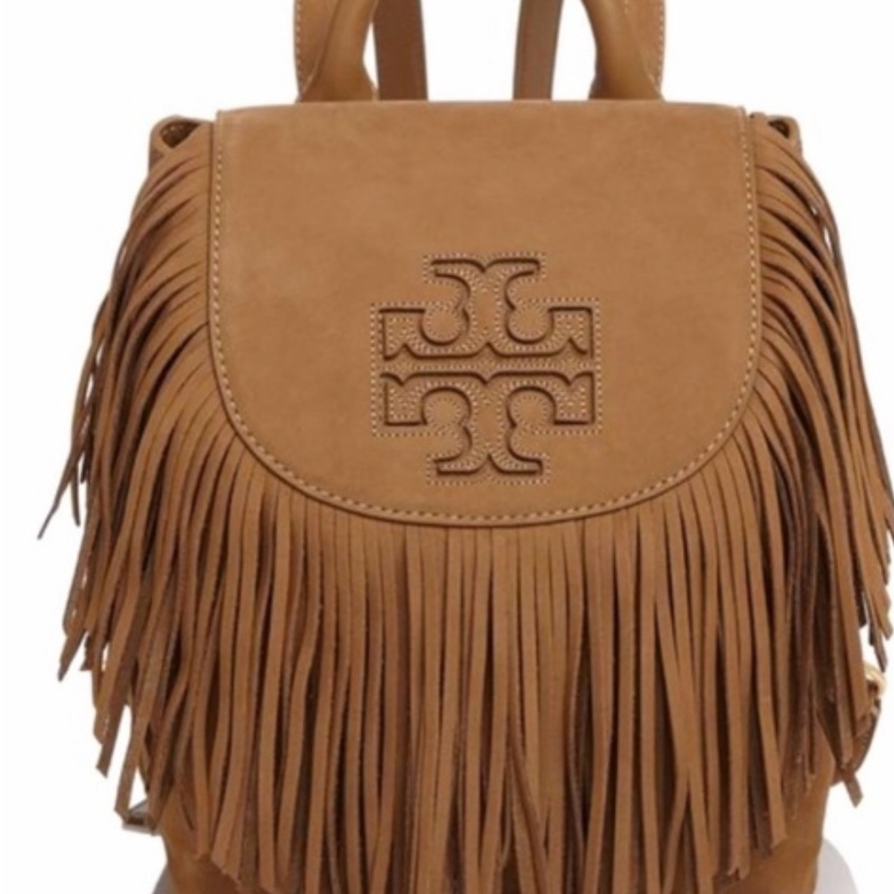 Fringed Tan Leather Backpack